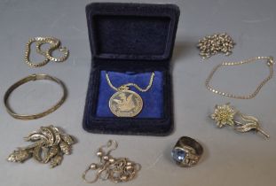 Jewellery - a Buckingham Palace silver pendant; necklace; marcasite brooch;