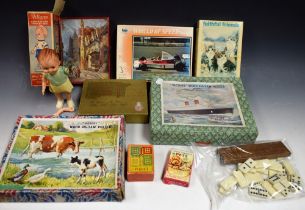 Toys and Juvenalia - a Victory Cunard Queen Elizabeth jigsaw, in original box; others, wooden,