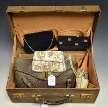 Ladies Accessories - a crocodile skin printed leather vanity case; a similar handbag;