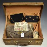 Ladies Accessories - a crocodile skin printed leather vanity case; a similar handbag;