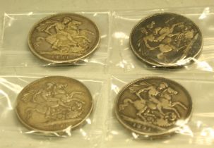 Coins - four Victorian silver crowns 1891