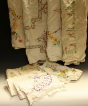 Textiles - hand embroidered linen table cloths, Crinoline Lady,