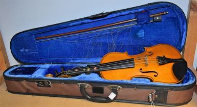 A student violin and bow, approx 51.