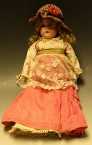 Heubach Koppelsdorf - a bisque porcelain head shoulder doll, with sleeping grey blue eyes,