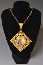 A 19th century style portrait miniature pendant necklace,