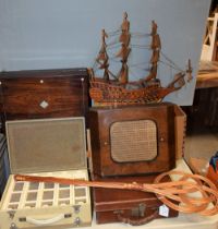 Boxes and Objects - a Victorian rosewood mother of pearl inlaid writing slope; a brown leather case;