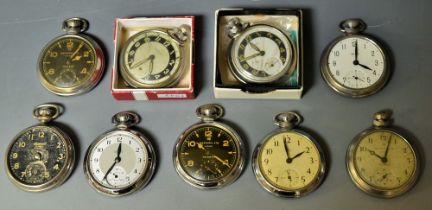 A collection of nine Ingersoll and Smiths pocket watches