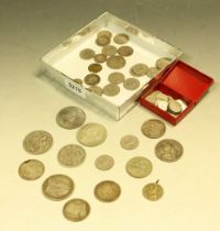 Box containing small UK silver, mainly threepences including 1935 unc,