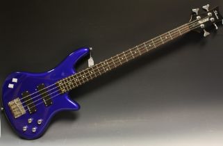 A Schecter Diamond Series Deluxe 4 electric bass guitar, serial no 0626459, electric blue body,