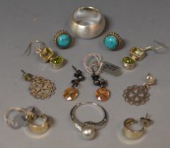 Jewellery - five pairs of silver mounted earrings;