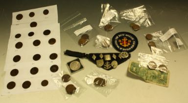 Coins and Badges - Victorian pennies and later; Boys Brigade badges;