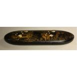 A Victorian papier-mâché black lacquer spectacles case,