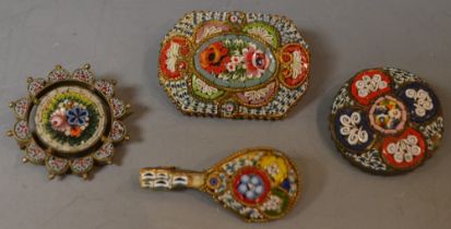 Jewellery - five Victorian micro mosaic brooches,