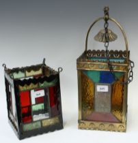 An Edwardian stained glass lantern,