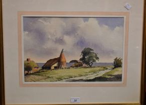 R Campbell Smith Beale Farm near Biddenden monogrammed, signed to verso, watercolour, 26cm x 39.