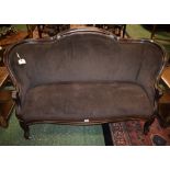 A French Hepplewhite style mahogany framed sofa, shaped back terminating in scroll hand rests,