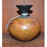 An earthenware ovoid vase, Anita Hoy, oxidised copper lustre body, 14cm high,