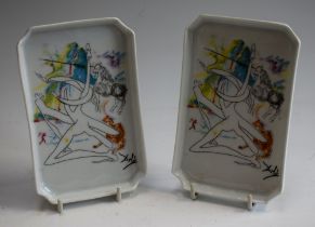 A pair of Belgian porcelain pin trays, inspired by a Salvador Dali design, limited editions of 3000,