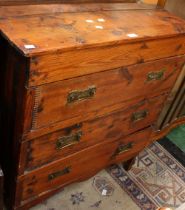 An early 20th century pine chest, of shallow proportions,