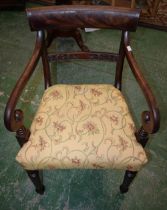 A post-Regency mahogany armchair, scroll arms, c.