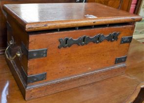 A 19th century mahogany rectangular country house strong box, hinged cover,