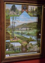 A Victorian colour print, Chatsworth 'The Palace Of The Peak - 1885', featuring a montage of images,