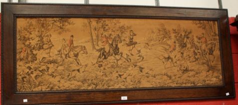 A 20th century woolwork panel, hunting scene, 47.5cm x 141.5cm, c.