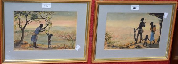 Suzanne de Brath A pair, African Tribal Families signed, watercolours,