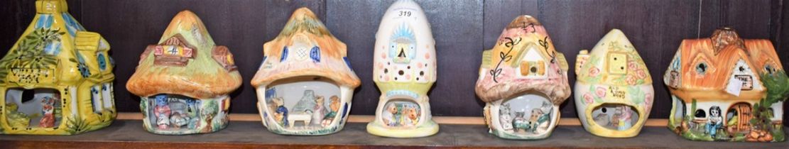 Pottery - a Dereck Fowler and Peggy Joy collection of night light lamps including Bruin Cottage,