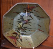 A large salt glazed stoneware octagonal bowl, possibly by Dan Aubeid,