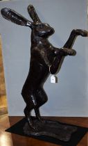 PJ Mene, after, Boxing Hares, a pair, bronzed metal sculptures,