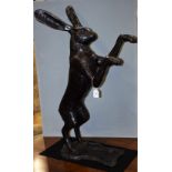 PJ Mene, after, Boxing Hares, a pair, bronzed metal sculptures,