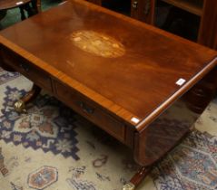 A mahogany and marquetry low sofa table