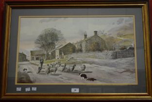 Alan Ingram, after, A Country Lane, Shepherd with Sheep and Dog framed, 54.