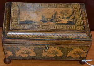A 19th century pen work sarcophagus work box,