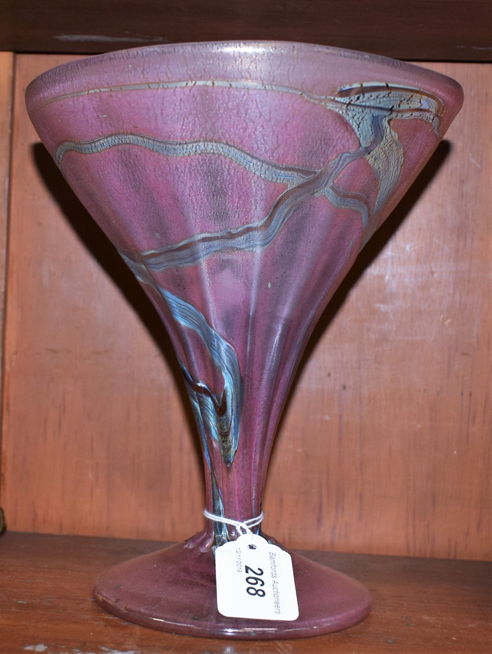 A Studio Glass trumpet-shaped vase, by J.C.