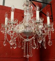 A six branch crystal chandelier