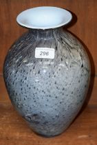 A Murano art glass ovoid vase, spirally flecked in shades of grey, everted rim, 28cm,