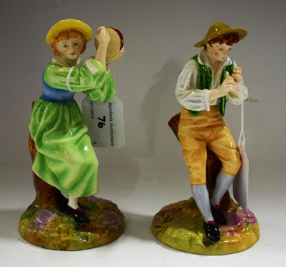 A pair of Royal Worcester musician figures, Strephon and Phyllis,