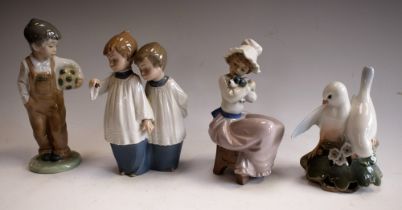 A Nao pottery figure, Boy with a Football; others, Choir Boys and Girl with Puppy,