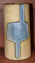 Tolcarne Pottery, a cylindrical studio pottery vase, incised with a blue geometrical motif,