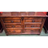 An early 18th century oak Lancashire type mule chest, hinged top above four blind drawers,