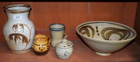 Studio Pottery - a Francis Glanville Cooper studio pottery bowl, ridged tapering body,
