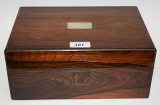 A Victorian rosewood sewing box, mother of pearl cartouche,