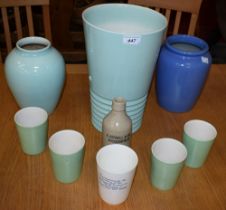 Pottery - a large Pearsons pottery tapering aqua blue vase, ridge banded lower third, gloss glaze,