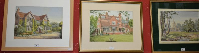 Norah H Payne A pair, Linford Church and Spring Cottage each signed, approx 28cm x 36cm; another,