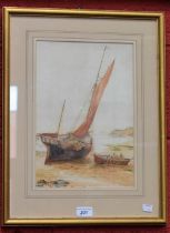 W**Barker (19th century) Low Tide, with beached fishing boats signed, watercolour, 32cm x 22.