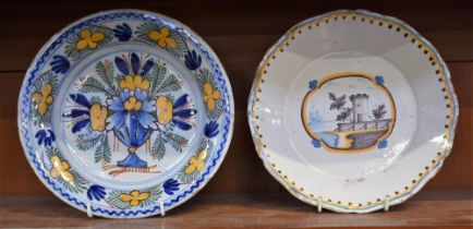 A late 18th/early 19th century Delft type plate; another,