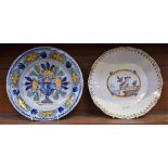 A late 18th/early 19th century Delft type plate; another,