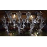 A set of four 19th century fortified wine glasses, faceted trumpet-shaped bowls, knop stem,